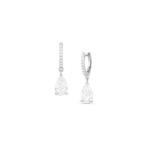 Dominique Cohen 2.12ct (pair) pear cut diamond drop earring on diamond huggie hoop <span class='visuallyhidden'>Call, text 323-404-2959 for shopping help.</span>